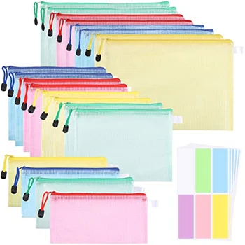 20 упаковок карманов для документов A4 + A5 + A6, папок для файлов, пластиковый карман на молнии, сетчатый чехол на молнии (4 цвета)