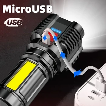 5LED Фонарик с сильным светом, портативные фонари, USB Перезаряжаемая водонепроницаемая мощная ручная лампа для аварийного кемпинга, пеших прогулок
