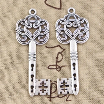 8шт подвески Винтажный ключ с сокровищами скелета 61x21 мм античная бронза серебряного цвета подвески поделки из тибетских ювелирных изделий