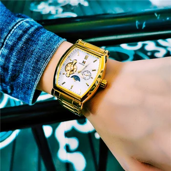 AOKULASIC New Man Роскошные модные механические часы Мужские спортивные Водонепроницаемые Автоматические часы Мужские деловые часы Tonneau Moon Phase