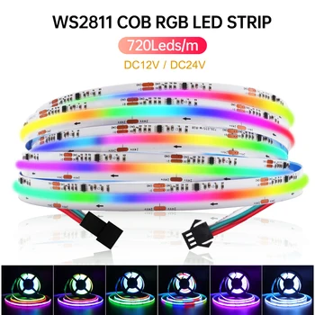 FCOB RGB IC LED Light Strip WS2811 Адресуемый 720LEDs/m Dream Color DC12V 24V CRI RA90 Высокогибкий Брелок COB Lights 2M 3M 5M