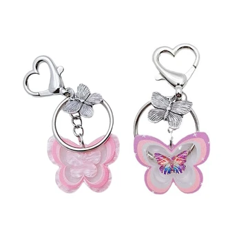 M2EA Y2k Брелок с полой бабочкой в виде сердца, двойные кольца для ключей с маслом для женщин, Сумочка для девочек, Украшение для сумки, подарок на день рождения