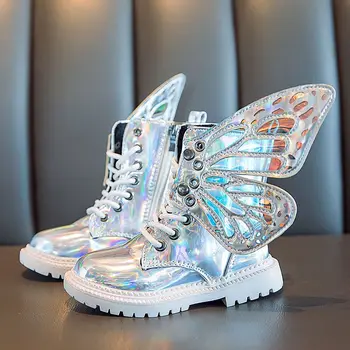 MODX, детские модные ботинки, весенние новые ботинки Martin для девочек, разноцветные крылья-бабочки, высокие ботинки до середины икры, сапоги принцессы