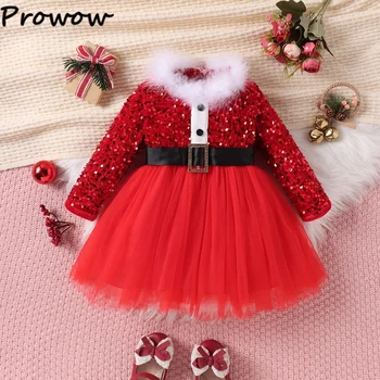 Prowow/ рождественские платья для девочек от 0 до 5 лет, красное лоскутное платье в клетку для новогоднего костюма, рождественская одежда для маленьких детей