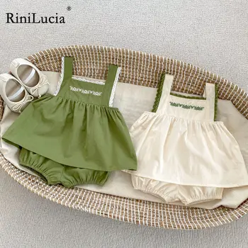 RiniLucia/ Комплект одежды для маленьких девочек, кружевные рубашки с цветочной вышивкой, Шорты, комплект из 2 предметов для малышей, Летние Новые комплекты для новорожденных 2023 г.