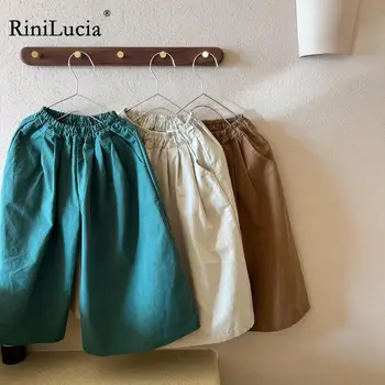 RiniLucia, осенние свободные широкие брюки для детей, детские брюки для мальчиков и девочек, однотонные универсальные брюки, одежда для младенцев