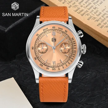San Martin Мужские роскошные часы Хронограф VK6430 кварцевые часы 38 мм наручные часы Спортивные водонепроницаемые сапфировые военные часы