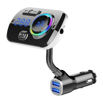 Автомобильное зарядное устройство, FM-передатчик, Bluetooth-совместимый Автомобильный комплект USB 5.0, Беспроводная громкая связь, музыкальный MP3-плеер, красочная светодиодная подсветка.