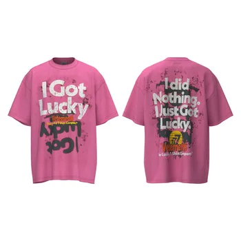 Винтажная футболка Vetements Lucky 777 Wash Rose со свободным воротником для мужчин и женщин, пара с короткими рукавами