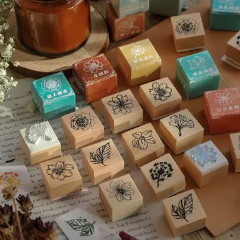 Винтажные марки Деревянные резиновые штампы с цветочными растениями Для писем, дневника, поделок, скрапбукинга, изготовления открыток