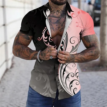 Гавайская мужская рубашка с объемным 3D принтом, повседневный топ с цветочным принтом, манга, роскошная средневековая одежда из аниме, праздничная уличная одежда в стиле Харадзюку