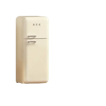 Двухдверный ретро-холодильник для гостиной с воздушным охлаждением, маленький, симпатичный в кремовом стиле