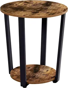 Деревянный круглый приставной столик диаметром 19,7 дюйма. Приставной столик с местом для хранения, небольшой столик с прочной металлической рамой для дивана в гостиной, спальне