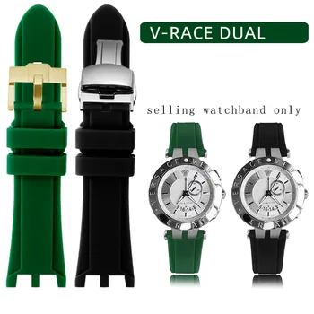 Для Versace вогнуто-выпуклый рот водонепроницаемый силиконовый ремешок для часов V-RACE часы двойной серии резиновые аксессуары мужской браслет 24 мм