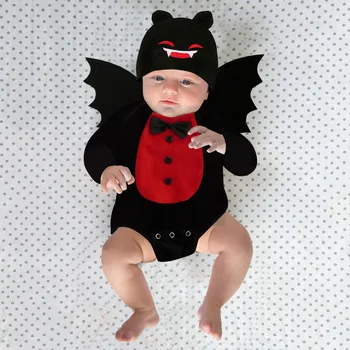 Для маленьких мальчиков и девочек, костюм летучей мыши на Хэллоуин, комбинезон, боди, шляпа с крыльями, комплект из 3 предметов, флис, 2 цвета, костюмы для косплея дьявола вампира
