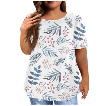 Женская повседневная футболка с коротким рукавом в складку с винтажным принтом, пуловер большого размера, базовый топ, женская модная женская блузка 2023