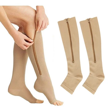 Женские спортивные компрессионные носки на молнии, носки для ног, предотвращающие варикозное расширение вен, Женские чулки
