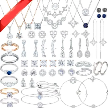 Женский комплект ювелирных изделий из цельного кристалла, ожерелье, серьги, браслет, кольцо, свадебный подарок, высококачественный оригинал