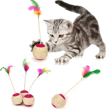 Игрушка для кошек, Сизалевый Когтеточка для кошек, обучающая интерактивная игрушка для котенка, принадлежности для домашних кошек, Забавная игрушка из перьев, аксессуары для кошек.