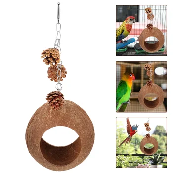 Клетка-гнездо из скорлупы кокосового ореха, подвесной гамак для птиц, кровать для попугаев, домик для домашних животных, измельченный