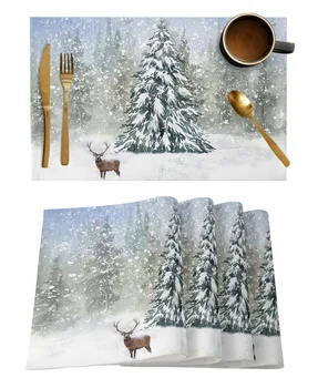 Коврик для стола с рождественскими оленями и снежинками, декор для праздничной кухни, Обеденный стол, Салфетка для декора Свадебной вечеринки, Салфетка для стола
