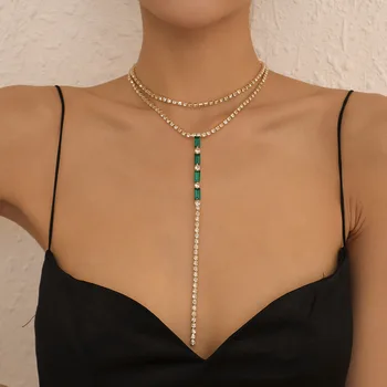 Колье-чокер с длинной кисточкой из горного хрусталя для женщин, роскошная хрустальная цепочка на груди, Y-образное ожерелье с кисточкой
