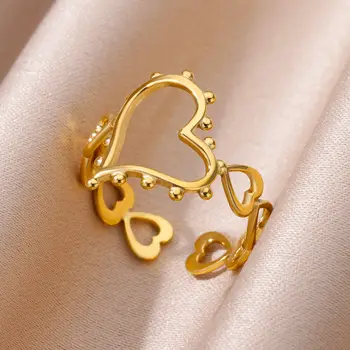 Кольца с полым сердцем из нержавеющей стали для женщин, открывающее Золотое кольцо на палец 2023, новинка в женских свадебных украшениях, бесплатная доставка