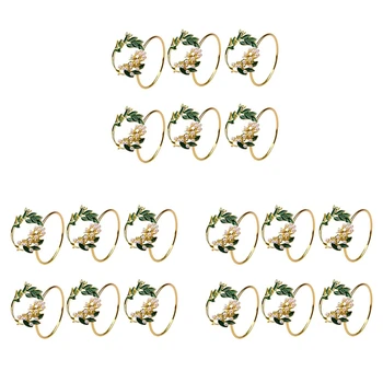 Кольцо для салфеток с Золотым жемчугом и цветочными кольцами для салфеток Набор из 18 металлических держателей для салфеток Для украшения обеденного стола на свадебной вечеринке
