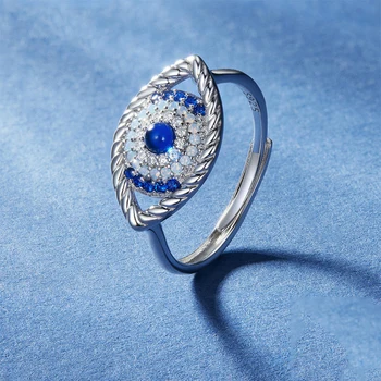 Кольцо из стерлингового серебра 925 пробы с синим цирконом, открывающим глаз дьявола, Счастливое Регулируемое кольцо для женщин, подарок на день рождения, изысканные ювелирные изделия