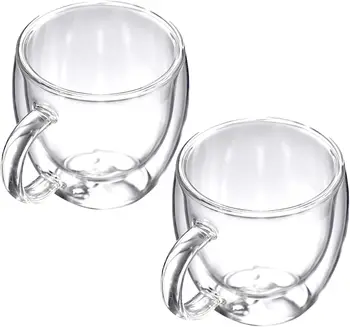 Кофейные кружки из Термостойкого стекла | Прозрачные Чашки для Эспрессо с изолированным слоем и ручкой - Термостойкий Боросиликат с Высоким содержанием боросиликата