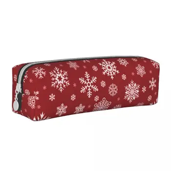 Красные пеналы с Рождеством, новогодние пеналы со снежинками, ручки для студентов, сумки большой емкости, школьные канцелярские принадлежности для студентов
