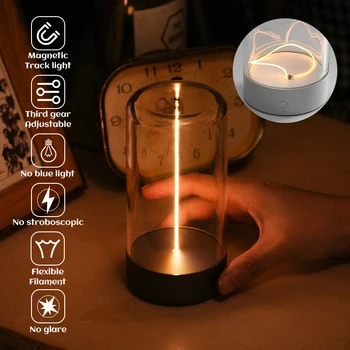Креативная Настольная лампа с магнитным Фитилем, настольный ночник, Сенсорный Атмосферный светильник, USB-фонарь для кемпинга, Уличная Домашняя комната, Подарки на День рождения