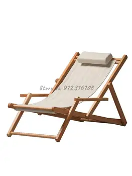 Кресло с откидной спинкой из массива дерева, Складной Обеденный перерыв, Кресло для отдыха на балконе, Холщовое Домашнее кресло для сна, летнее ленивое кресло-качалка на открытом воздухе