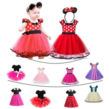 Летнее платье принцессы в горошек для маленьких девочек, костюм Минни Маус для косплея на Хэллоуин, карнавальная вечеринка, милая одежда для девочек 1-5 лет