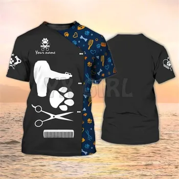 Летняя футболка с 3D-принтом Paw Dog Groomer 2022, Инструменты для ухода за собаками, Рубашки на заказ, Униформа салона для домашних животных