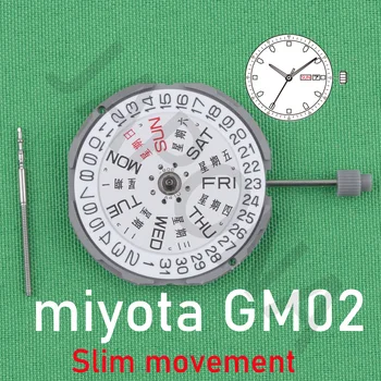 Механизм GM02 miyota GM02-1AU Тонкий механизм с индикацией дня и даты, японский механизм на китайском и английском языках.