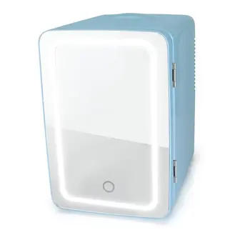 Мини-холодильник со светодиодной подсветкой на 6 банок и зеркальной дверцей, синий