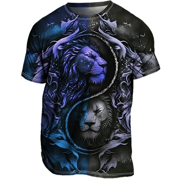 Модная мужская футболка оверсайз с 3D принтом Льва, футболки, топы, Летняя повседневная мужская уличная одежда с животным рисунком, одежда унисекс