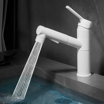 Модный белый смеситель для ванной комнаты с выдвижной трехпозиционной регулировкой уровня воды, поворотный керамический смеситель горячей и холодной воды на 180 градусов