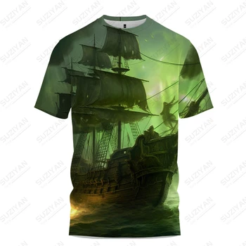 Мужская Летняя Новая футболка с рисунком Пиратского Корабля Ужасов, 3D-принтом, Большого Размера, Свободная Мужская футболка, Горячий Уличный Повседневный Мужской Топ