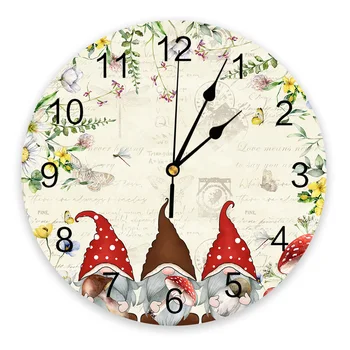 Настенные часы с грибными гномами, растениями и цветами, бесшумные цифровые часы для украшения дома, спальни, кухни, подвесные часы