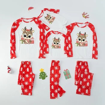 Новые рождественские семейные пижамы, модные рождественские комплекты для семьи с рисунком из мультфильма, праздничная уютная одежда для родителей и детей, детская одежда