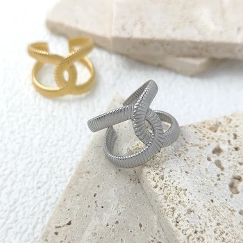 Новый стиль Геометрии, двухслойное кольцо из нержавеющей стали, Золотое, серебряное Женское кольцо, высококачественная бижутерия, свадебный подарок