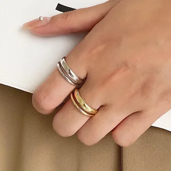 Новый тренд 2023 Французский Винтаж Золотого, серебряного цвета, простые двухслойные Маленькие круглые кольца для пальцев, женские, мужские модные украшения, подарок