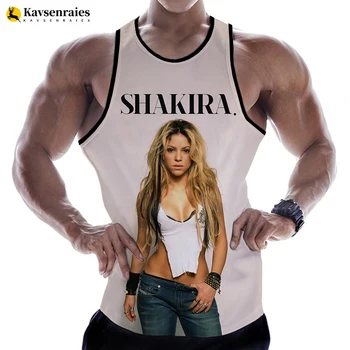 Популярная певица Шакира Модные Летние мужские 3D майки без рукавов Крутые пляжные топы с 3D принтом в стиле Харадзюку, футболки