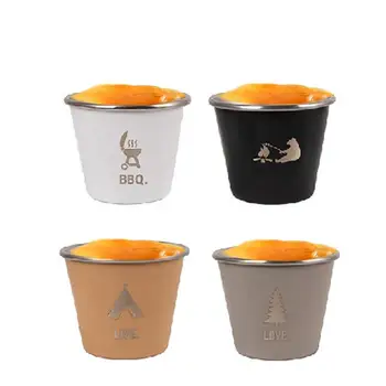 Походные чашки для кемпинга на открытом воздухе, портативные походные чашки из нержавеющей стали 304, набор из 4 штабелируемых прочных походных чашек, Объемные мини-несколько