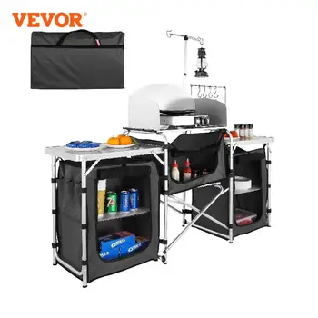 Походный кухонный стол VEVOR, складной стол для приготовления пищи на открытом воздухе с сумкой для хранения, 3/1 Шкаф и съемное ветровое стекло