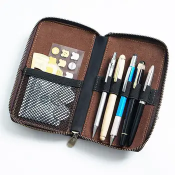 Ретро-сумка для ручек на молнии, кожаный пенал для школьников, мужская сумка для карандашей из воловьей кожи с отделениями для ручек