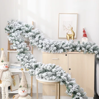 Рождественские украшения, стекающийся белый снег, украшение для дома из ротанга, 270 см, рождественские украшения из ротанга с сосновой иглой