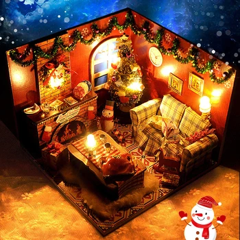 Рождественский Деревянный кукольный домик своими руками с пылезащитным чехлом и аксессуарами, набор для деревянного домика, миниатюрный кукольный домик, подарок для мальчиков и девочек
